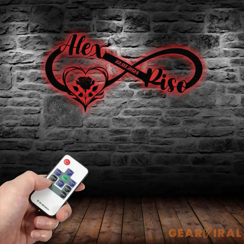 Personalized Infinity Rose Led Light Metal Sign Couple Name Sign Family Established Custom Love Wall Art Engagement