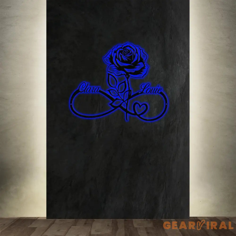 Personalized Infinity Rose Led Light Metal Sign Couple Name Sign Family Established Custom Love Wall Art Engagement