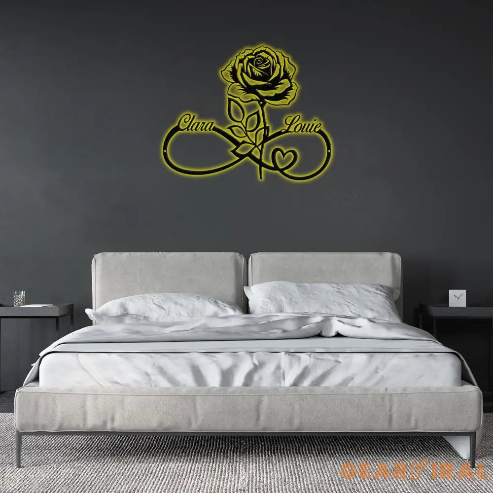 Personalized Infinity Rose Led Light Metal Sign Couple Name Sign Family Established Custom Love Wall Art Engagement