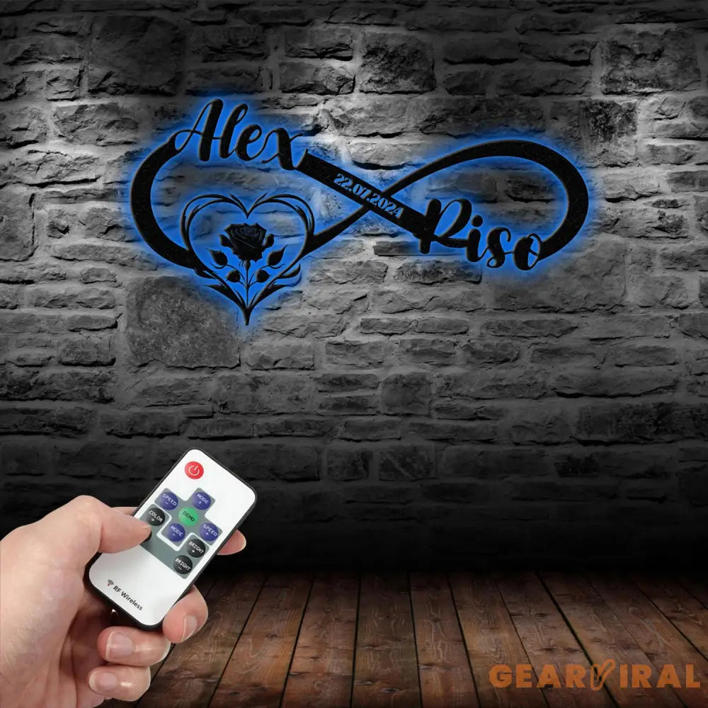 Personalized Infinity Rose Led Light Metal Sign Couple Name Sign Family Established Custom Love Wall Art Engagement