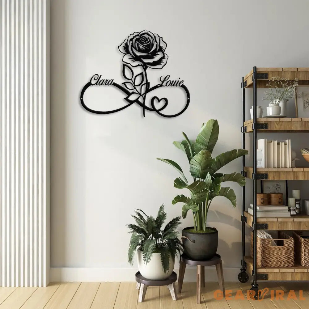 Personalized Infinity Rose Led Light Metal Sign Couple Name Sign Family Established Custom Love Wall Art Engagement