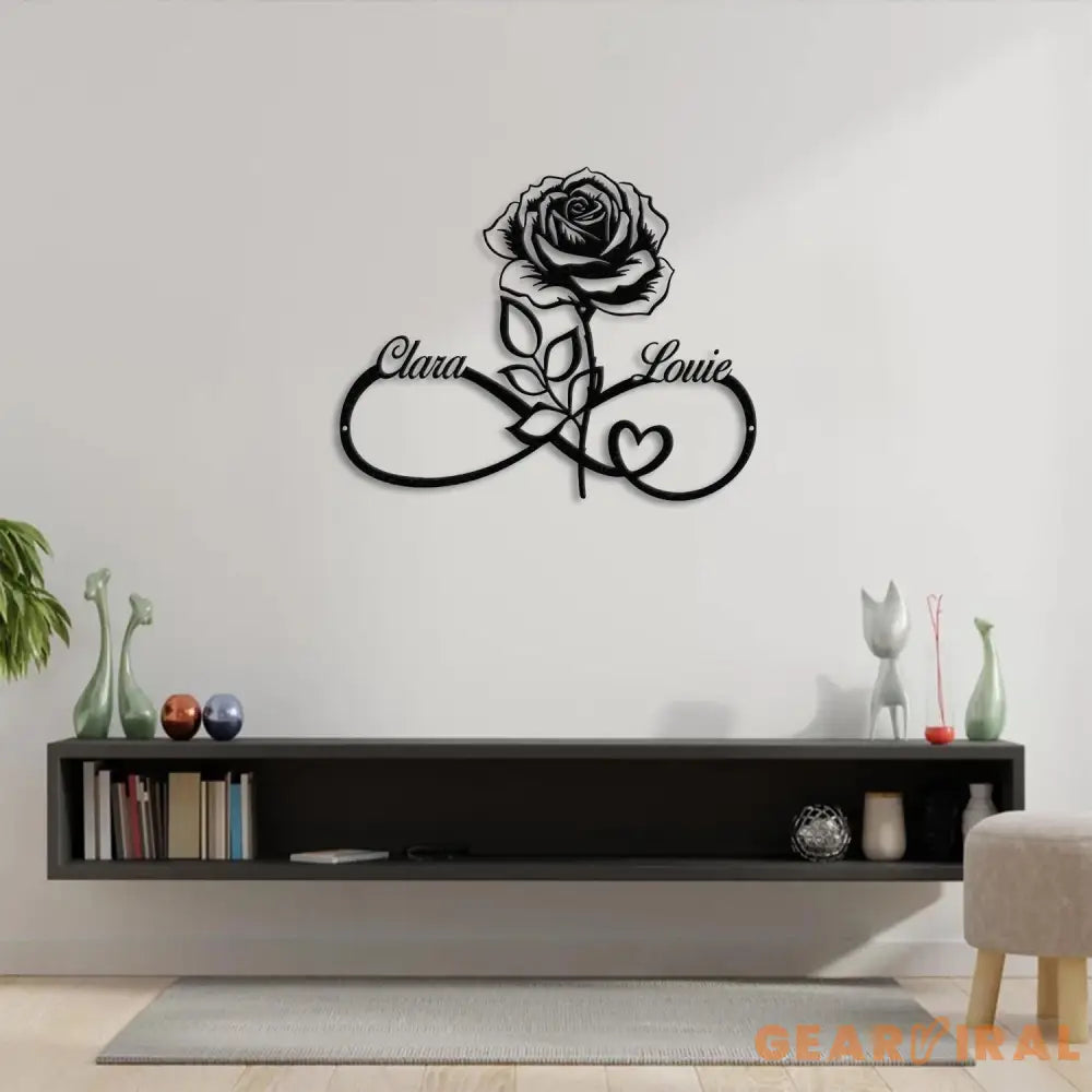 Personalized Infinity Rose Led Light Metal Sign Couple Name Sign Family Established Custom Love Wall Art Engagement