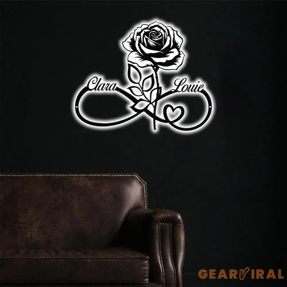 Personalized Infinity Rose Led Light Metal Sign Couple Name Sign Family Established Custom Love Wall Art Engagement
