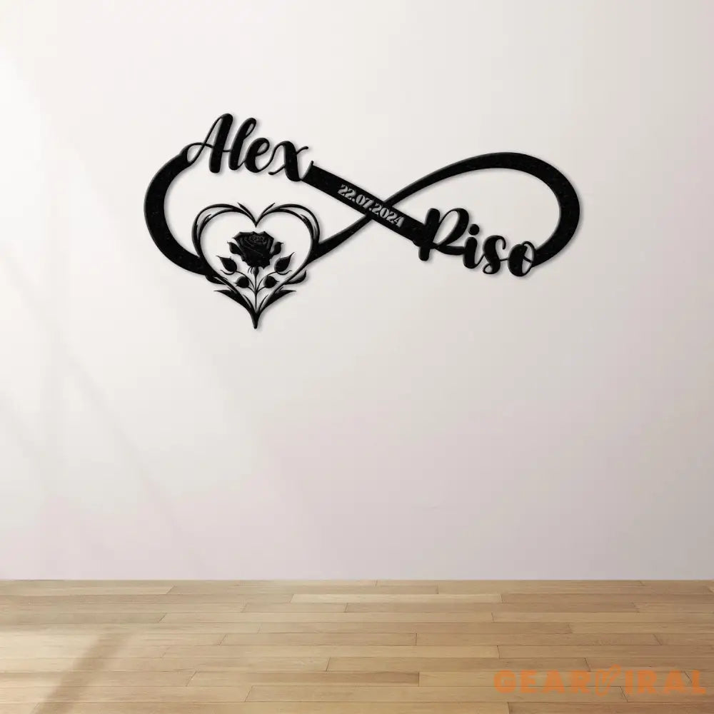 Personalized Infinity Rose Led Light Metal Sign Couple Name Sign Family Established Custom Love Wall Art Engagement