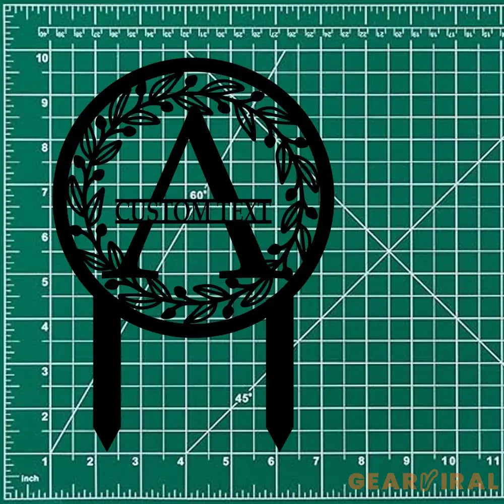 Personalized Initial Stake Metal Sign Metal Circle Letter Monogram with Vines Outdoor Metal Sign Garden Decor Garden