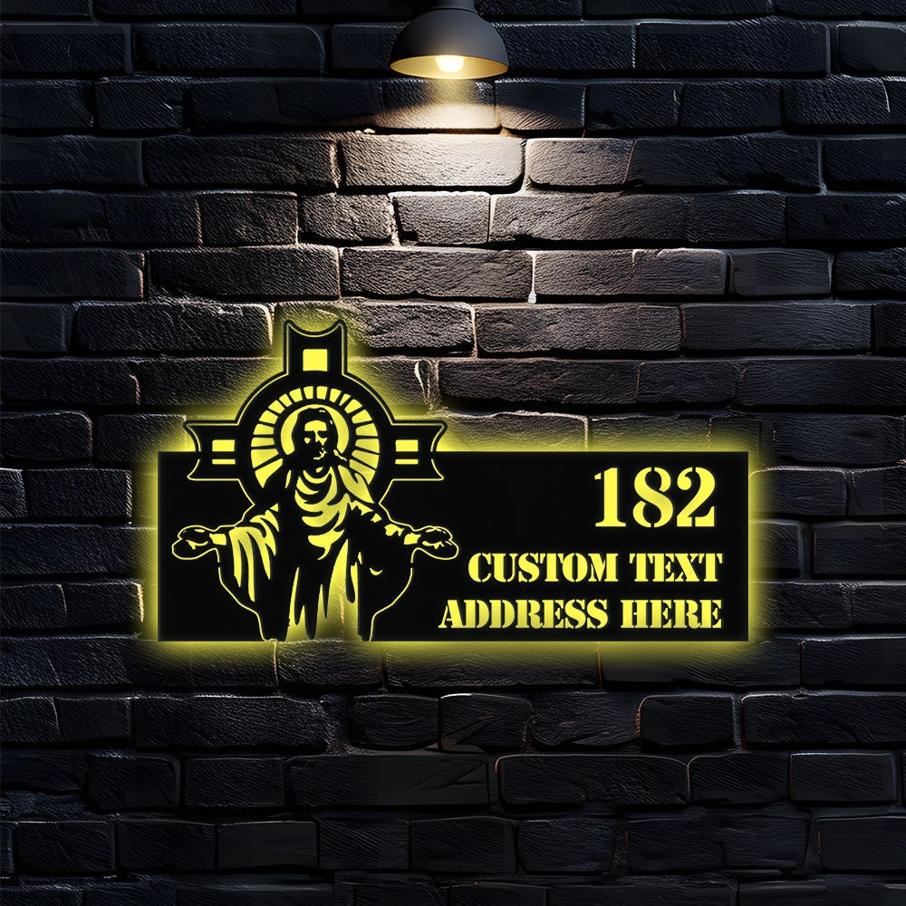 Personalized Jesus Number Address - Christian Address Sign - Name Initial Hanging - Personalize Metal Sign - Jesus Address Sign