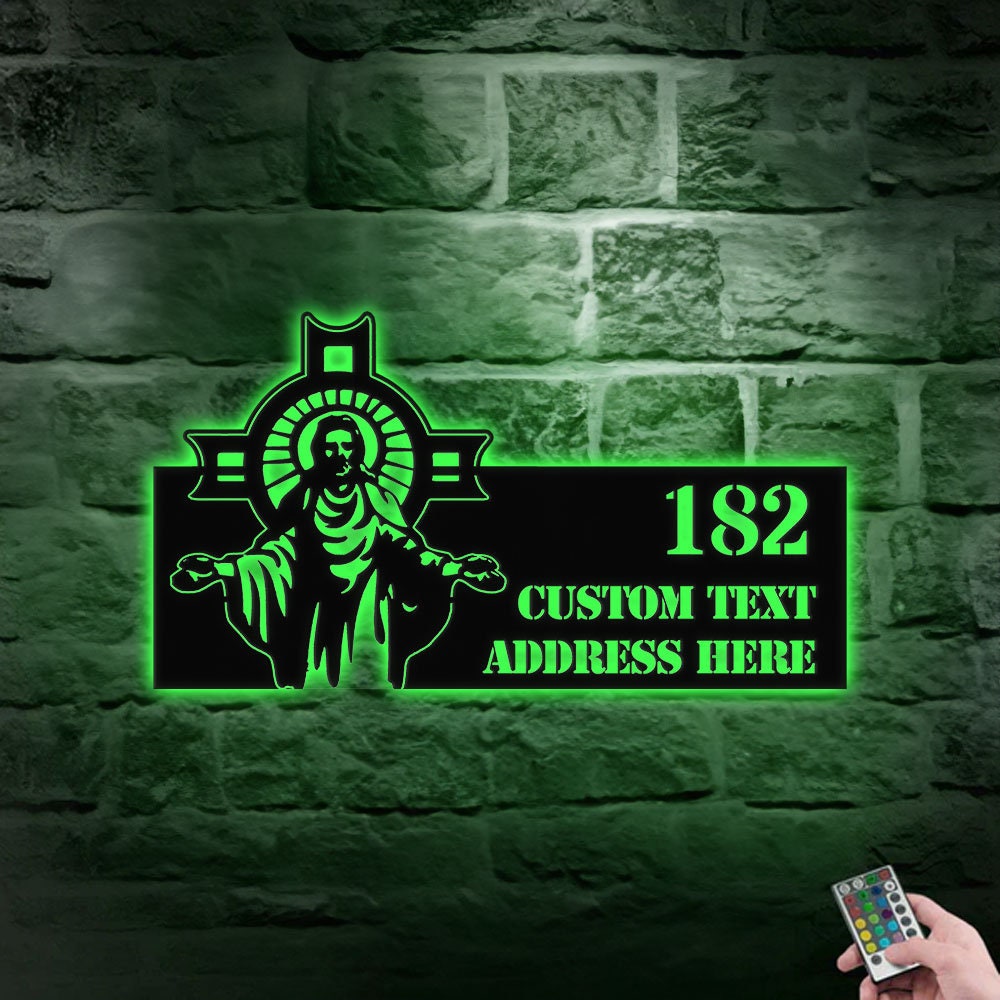 Personalized Jesus Number Address - Christian Address Sign - Name Initial Hanging - Personalize Metal Sign - Jesus Address Sign