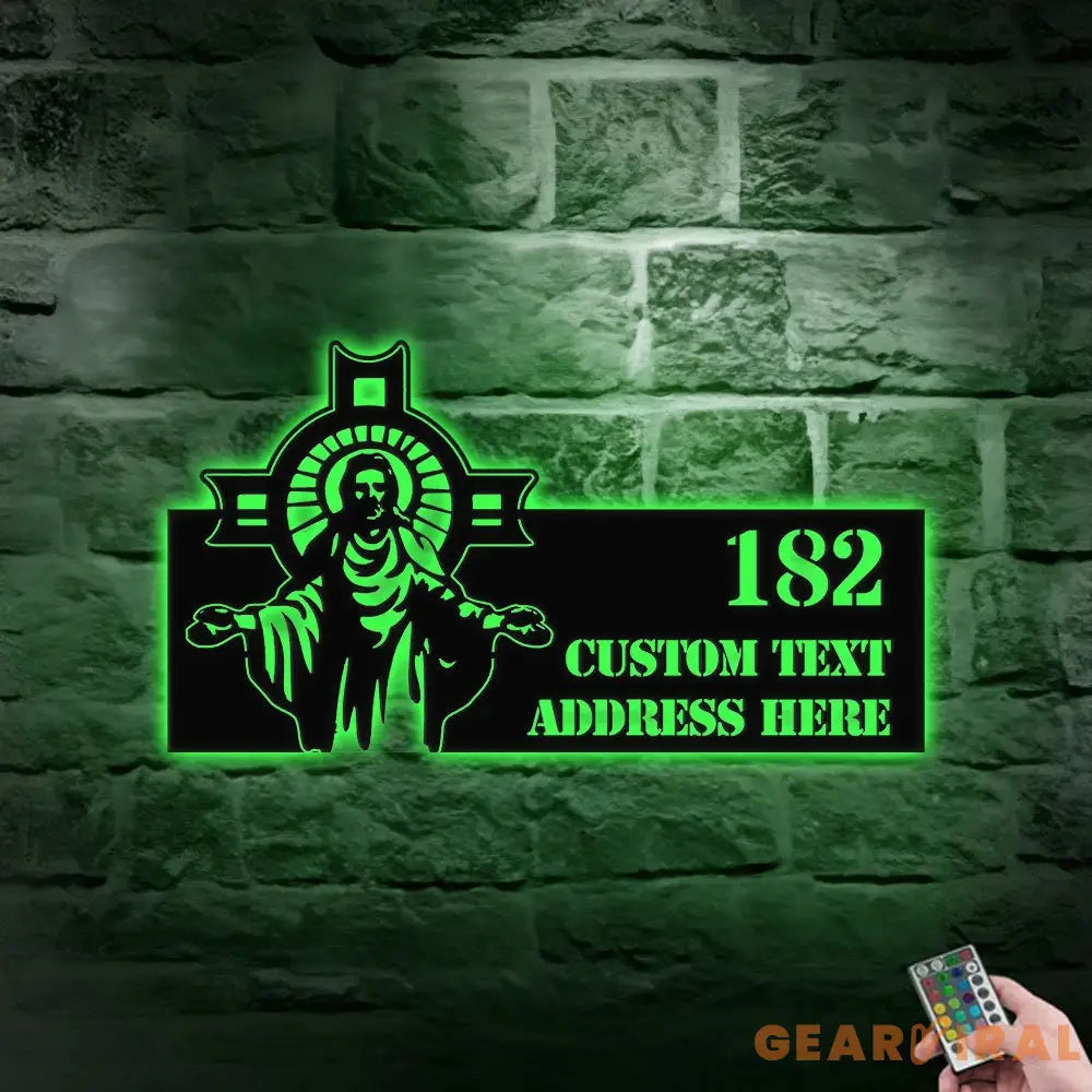 Personalized Jesus Number Address - Christian Address Sign - Name Initial Hanging - Personalize Metal Sign - Jesus