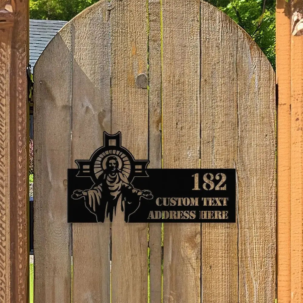 Personalized Jesus Number Address - Christian Address Sign - Name Initial Hanging - Personalize Metal Sign - Jesus