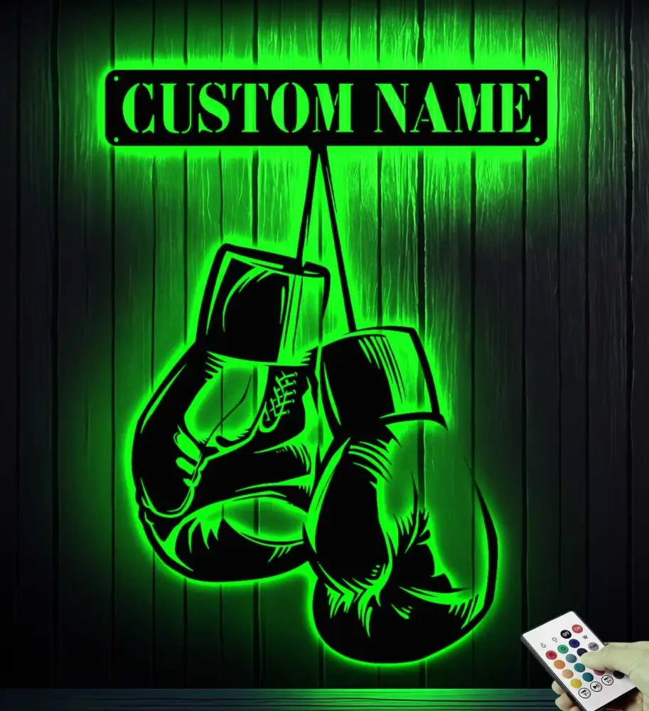 Personalized King Boxer Name Sign with LED Light - Custom Boxing Gloves Metal Wall Art - Boxing for Home Decor & Gift