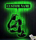Personalized King Boxer Name Sign with LED Light - Custom Boxing Gloves Metal Wall Art - Boxing for Home Decor & Gift