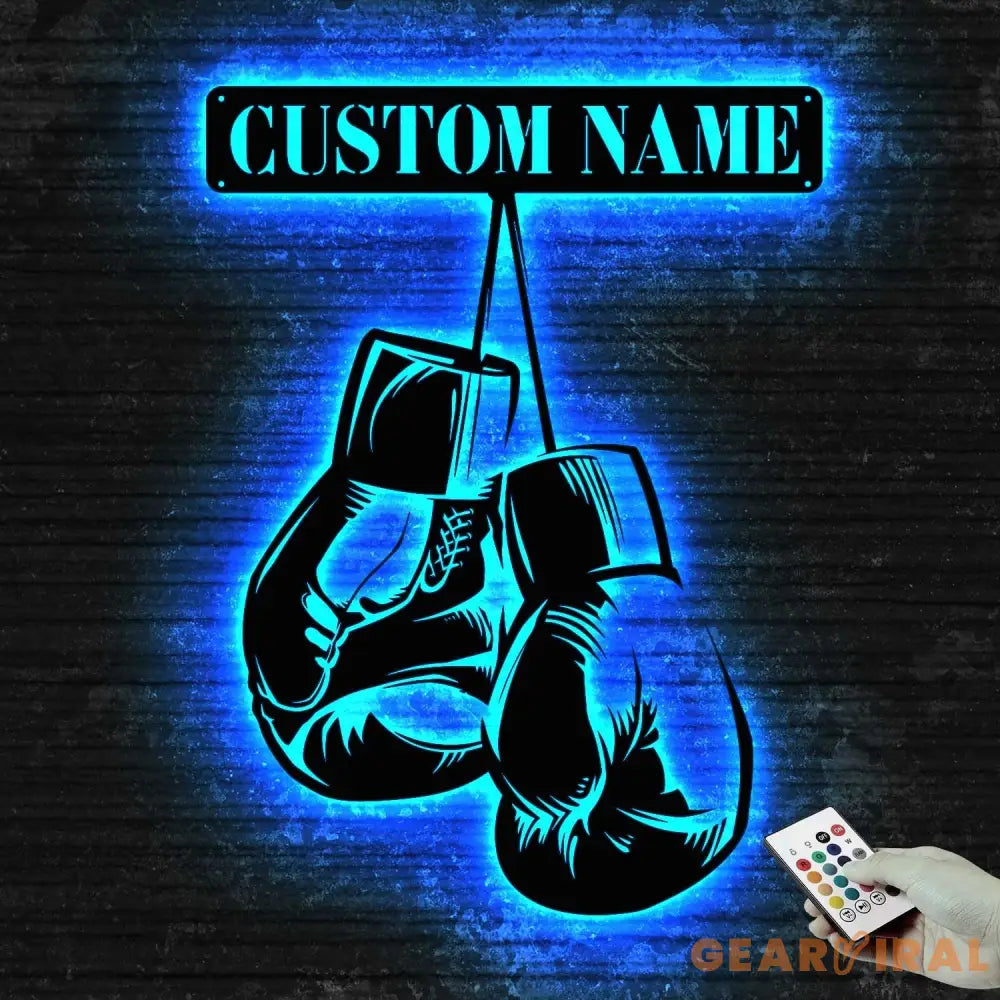 Personalized King Boxer Name Sign with LED Light - Custom Boxing Gloves Metal Wall Art - Boxing for Home Decor & Gift