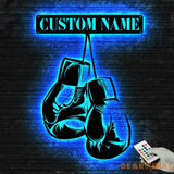 Personalized King Boxer Name Sign with LED Light - Custom Boxing Gloves Metal Wall Art - Boxing for Home Decor & Gift