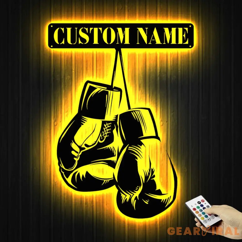 Personalized King Boxer Name Sign with LED Light - Custom Boxing Gloves Metal Wall Art - Boxing for Home Decor & Gift