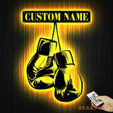 Personalized King Boxer Name Sign with LED Light - Custom Boxing Gloves Metal Wall Art - Boxing for Home Decor & Gift