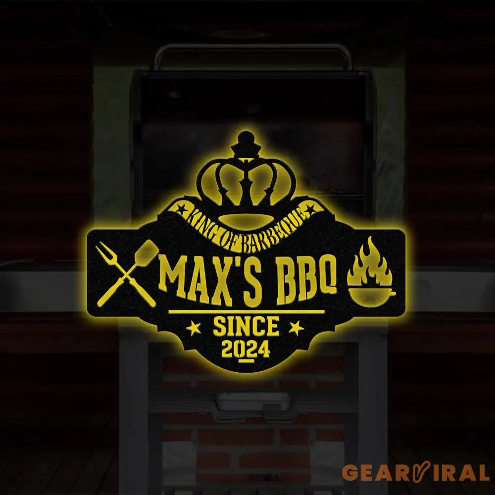 Personalized King Of Barbecue Wall Sign Led Light Custom Grill Sign Barbecue Sign for Outdoor Large BBQ Sign Barbecue