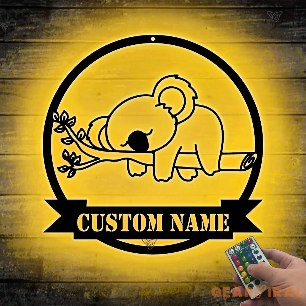 Personalized Koala Metal Wall Art LED Light Custom Koala Baby Lover Name Sign Home Decor Kid Nursery Decoration