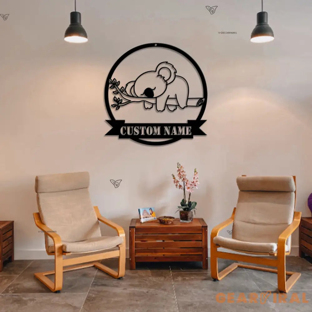 Personalized Koala Metal Wall Art LED Light Custom Koala Baby Lover Name Sign Home Decor Kid Nursery Decoration