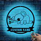 Personalized Koala Metal Wall Art LED Light Custom Koala Baby Lover Name Sign Home Decor Kid Nursery Decoration