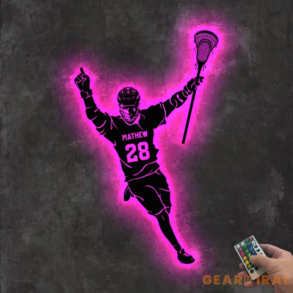 Personalized Lacrosse Player Metal Wall Art LED Light Custom Lacrosse Goalie Name Sign Home Decor Lacrosse Stick Kid