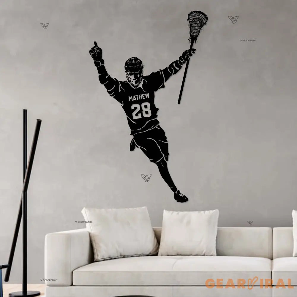 Personalized Lacrosse Player Metal Wall Art LED Light Custom Lacrosse Goalie Name Sign Home Decor Lacrosse Stick Kid