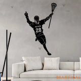 Personalized Lacrosse Player Metal Wall Art LED Light Custom Lacrosse Goalie Name Sign Home Decor Lacrosse Stick Kid