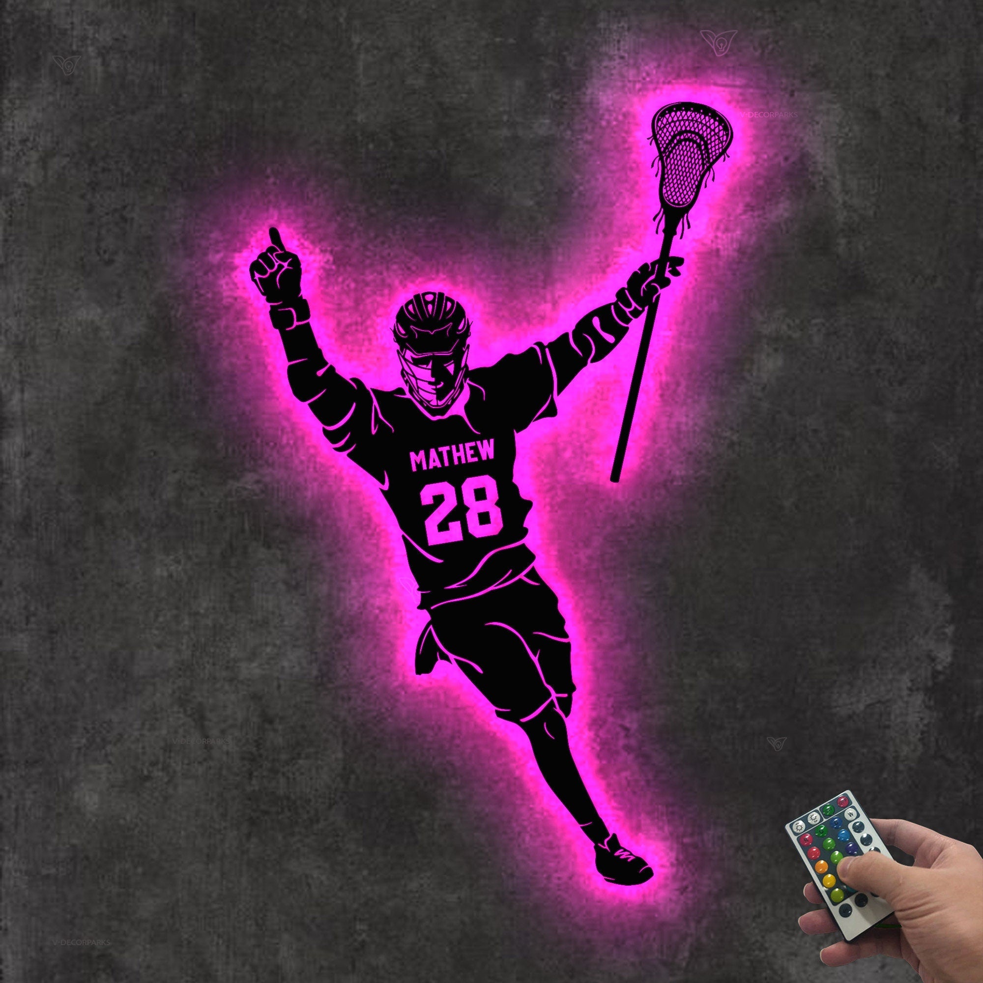 Personalized Lacrosse Player Metal Wall Art LED Light Custom Lacrosse Goalie Name Sign Home Decor Lacrosse Stick Kid Nursery Decoration Gift | GearViral