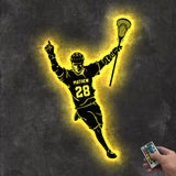 Personalized Lacrosse Player Metal Wall Art LED Light Custom Lacrosse Goalie Name Sign Home Decor Lacrosse Stick Kid Nursery Decoration Gift | GearViral