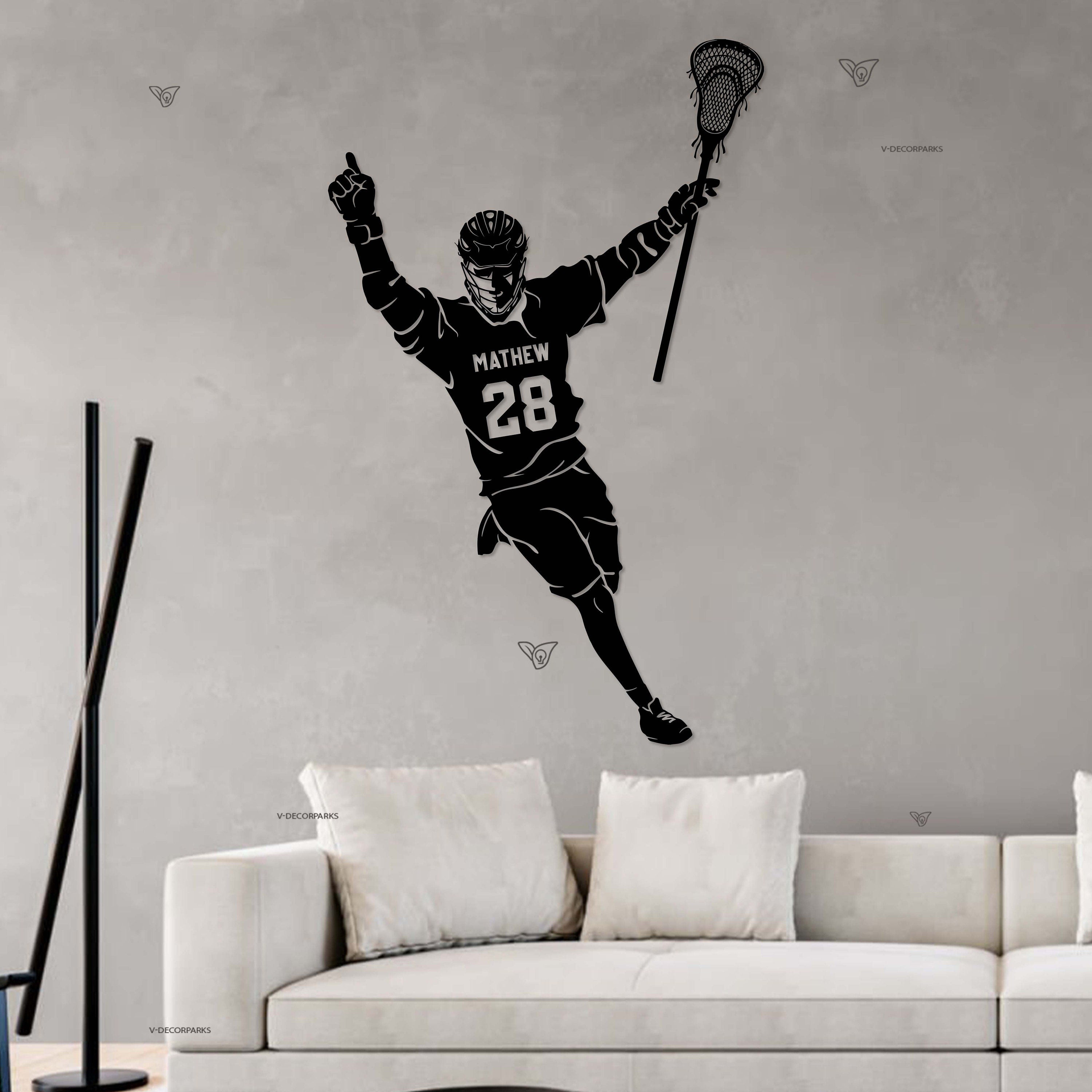 Personalized Lacrosse Player Metal Wall Art LED Light Custom Lacrosse Goalie Name Sign Home Decor Lacrosse Stick Kid Nursery Decoration Gift | GearViral