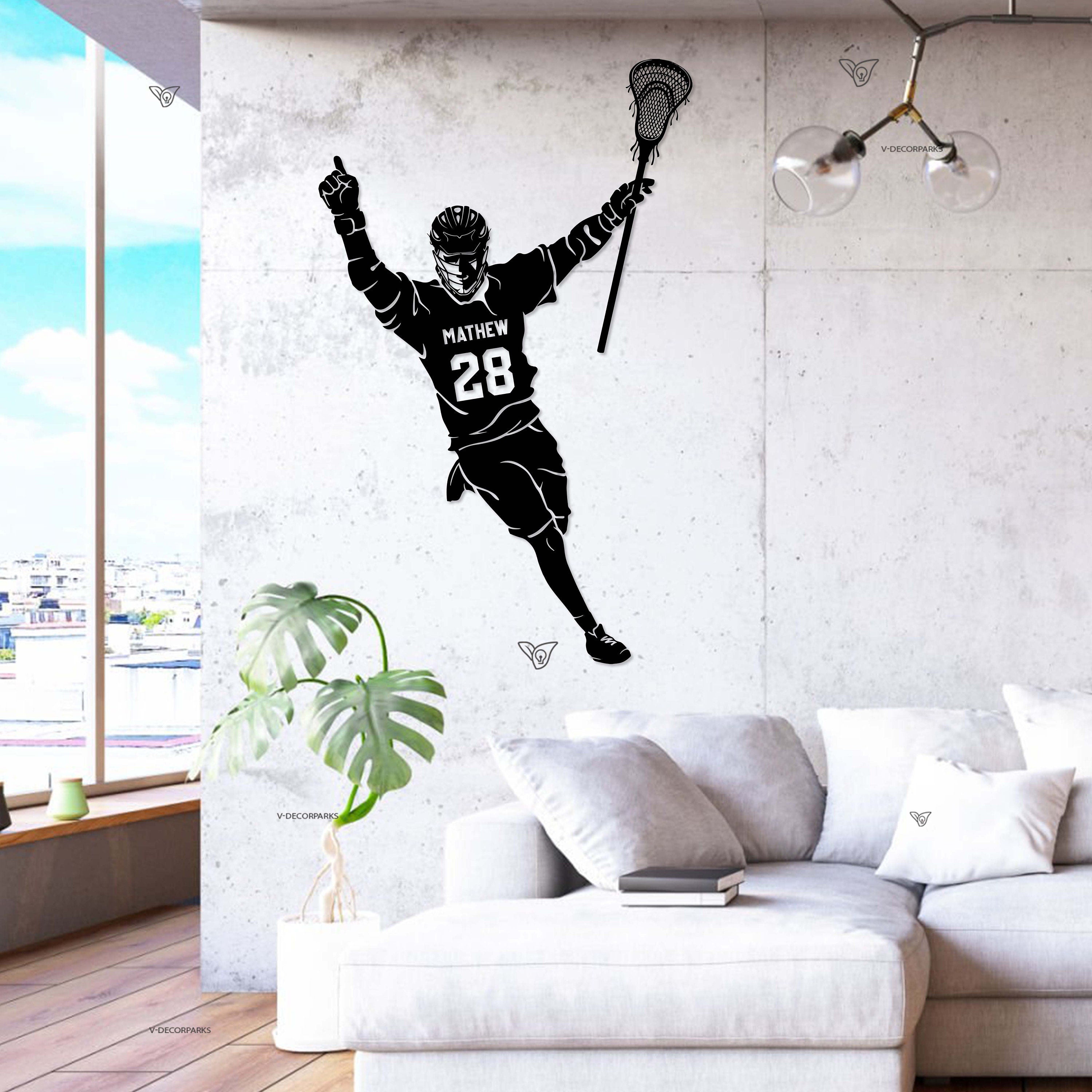 Personalized Lacrosse Player Metal Wall Art LED Light Custom Lacrosse Goalie Name Sign Home Decor Lacrosse Stick Kid Nursery Decoration Gift | GearViral