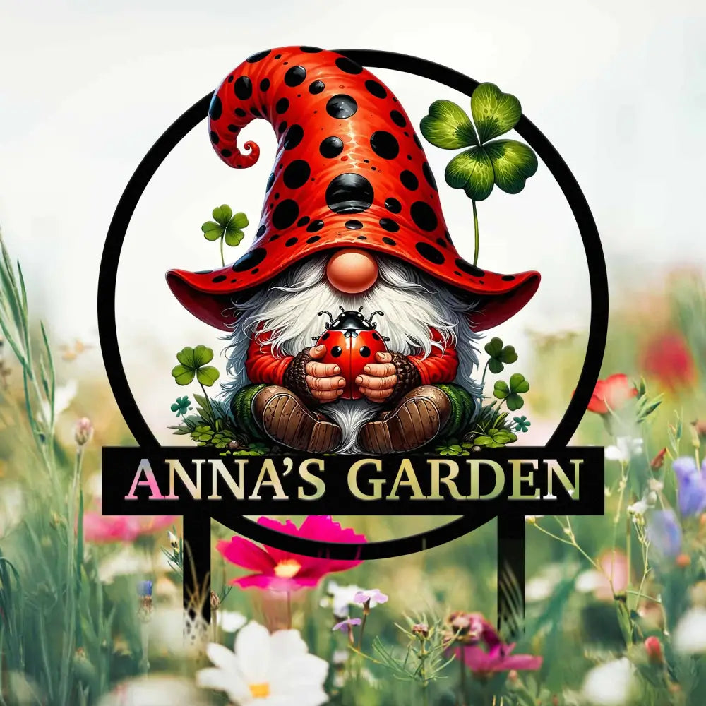 Personalized Lady Bug Garden Gnome Yard Stake Custom Gnome Gifts Gnome Metal Art Yard Decor Outdoor Lawn Decor Garden