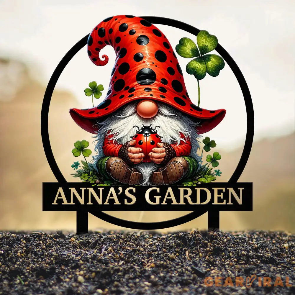 Personalized Lady Bug Garden Gnome Yard Stake Custom Gnome Gifts Gnome Metal Art Yard Decor Outdoor Lawn Decor Garden