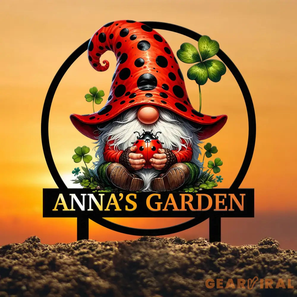 Personalized Lady Bug Garden Gnome Yard Stake Custom Gnome Gifts Gnome Metal Art Yard Decor Outdoor Lawn Decor Garden