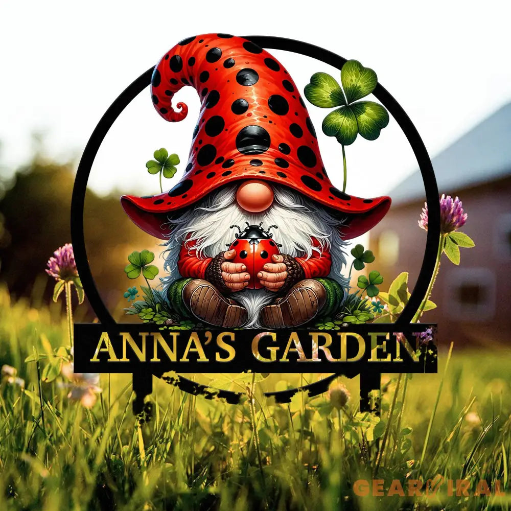 Personalized Lady Bug Garden Gnome Yard Stake Custom Gnome Gifts Gnome Metal Art Yard Decor Outdoor Lawn Decor Garden