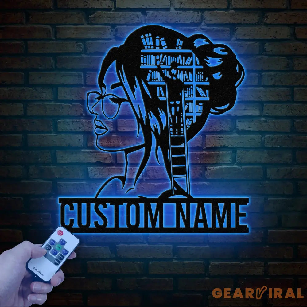 Personalized Lady Library Metal Sign with LED Lights - Custom Bookshelf Sign - Bookworm Library Decor - Reading Room &