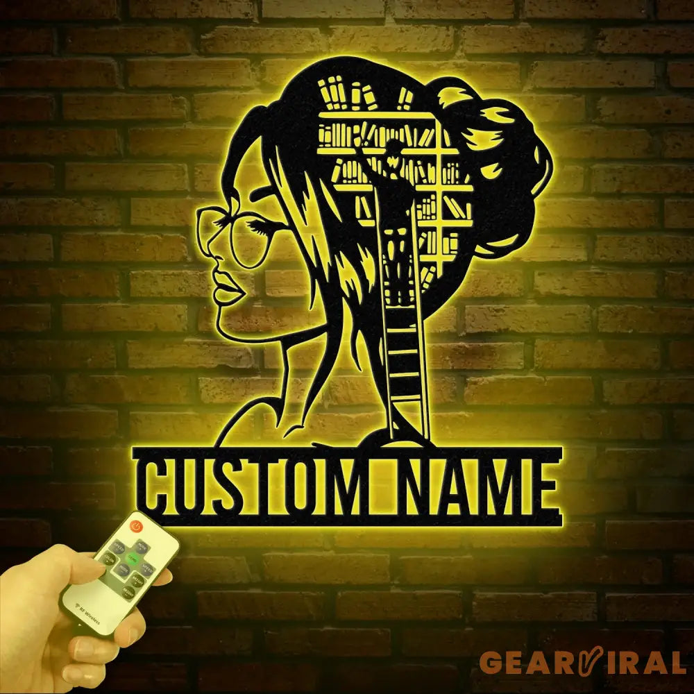 Personalized Lady Library Metal Sign with LED Lights - Custom Bookshelf Sign - Bookworm Library Decor - Reading Room &