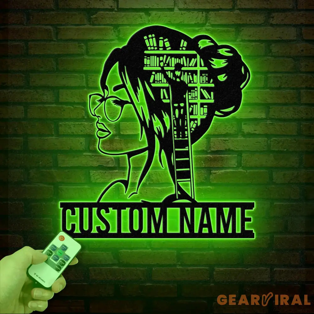 Personalized Lady Library Metal Sign with LED Lights - Custom Bookshelf Sign - Bookworm Library Decor - Reading Room &