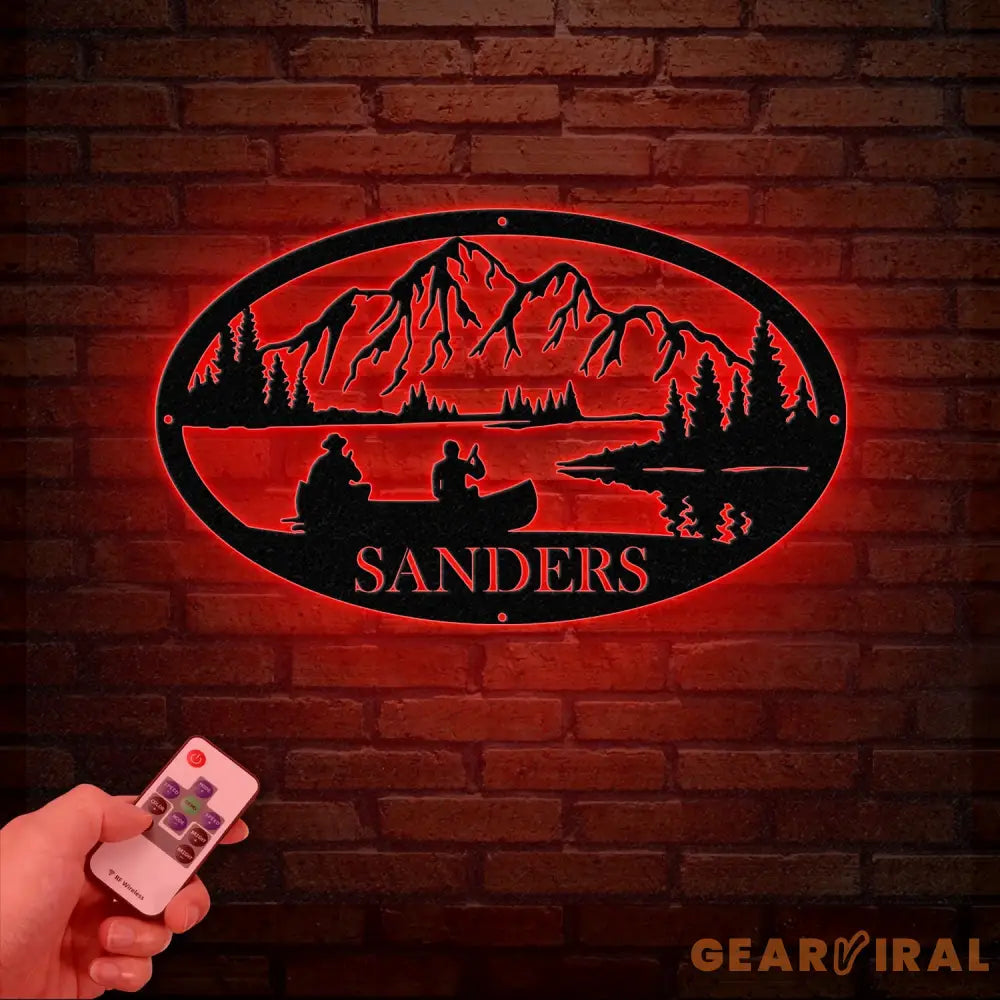 Personalized Lake House Metal Sign with LED Lights – Custom Lake House Name Sign – Forest Lake Wall Art & Camping Decor