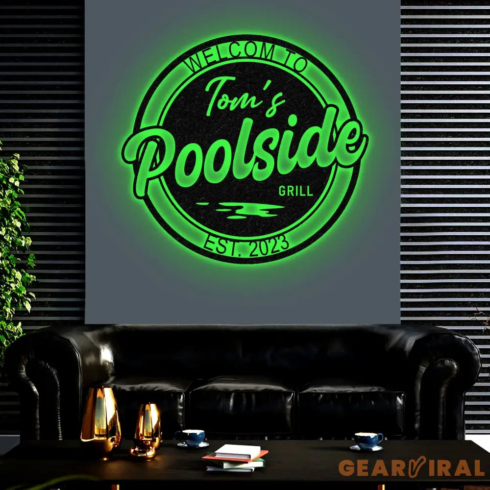 Personalized LED Backyard Pool Metal Sign Outdoor Light Up Pool Decor Metal Wall Decor Patio Decor Personalized Metal