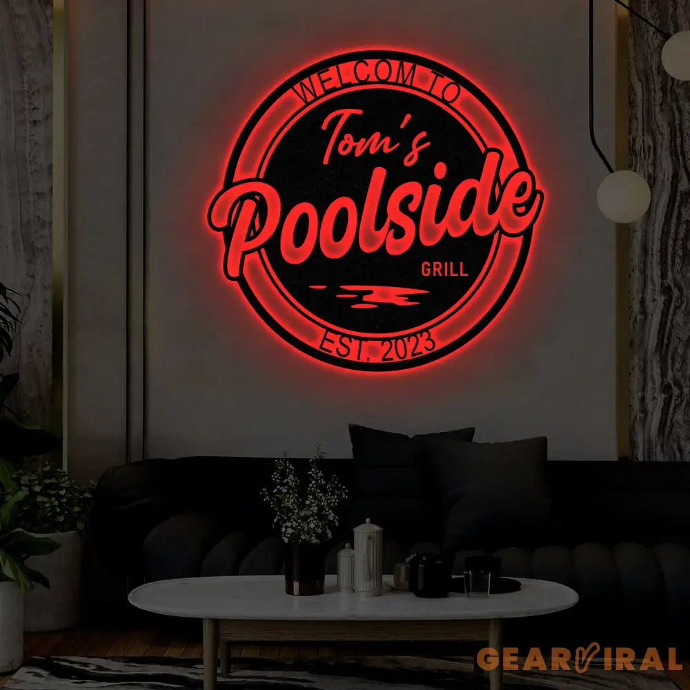 Personalized LED Backyard Pool Metal Sign Outdoor Light Up Pool Decor Metal Wall Decor Patio Decor Personalized Metal