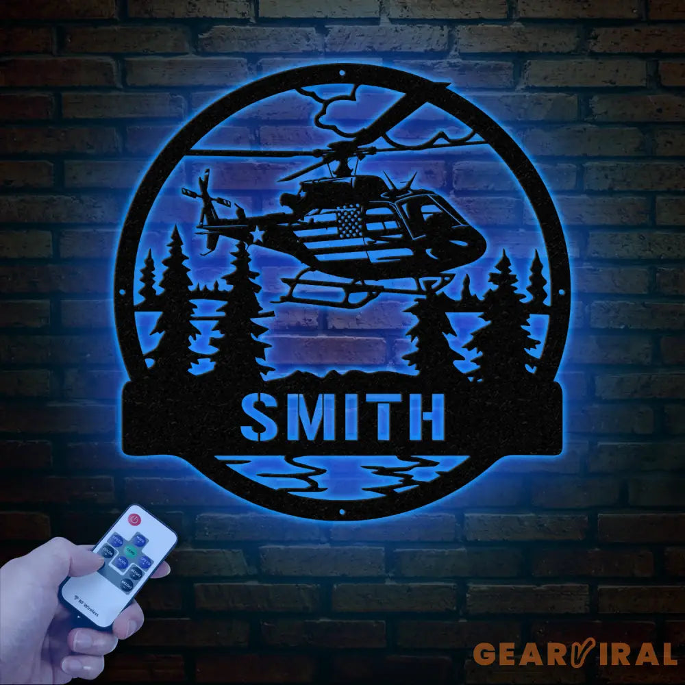 Personalized LED Helicopter Metal Sign Custom Pilot Name Wall Art Aviation Decor Military Helicopter Gift Man Cave Decor