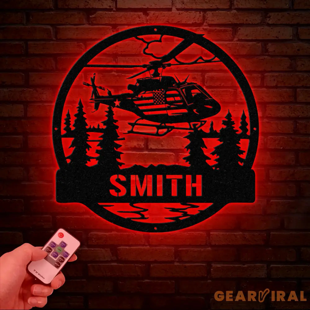 Personalized LED Helicopter Metal Sign Custom Pilot Name Wall Art Aviation Decor Military Helicopter Gift Man Cave Decor