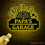 Personalized LED Workshop Sign Custom Metal Garage Sign Dad or Grandpa Gift Papa’s Workshop Wall Art Christmas Gift for
