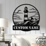 Personalized Lighthouse Metal Sign Custom Lighthouse Name Sign Beach House Decor Harbor Sign Lighthouse Metal Wall Art