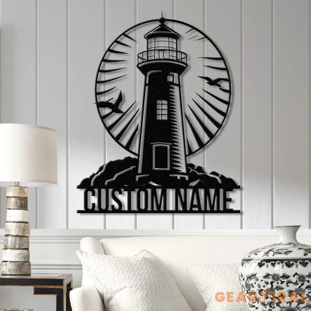 Personalized Lighthouse Metal Sign Custom Lighthouse Name Sign Beach House Decor Harbor Sign Lighthouse Metal Wall Art