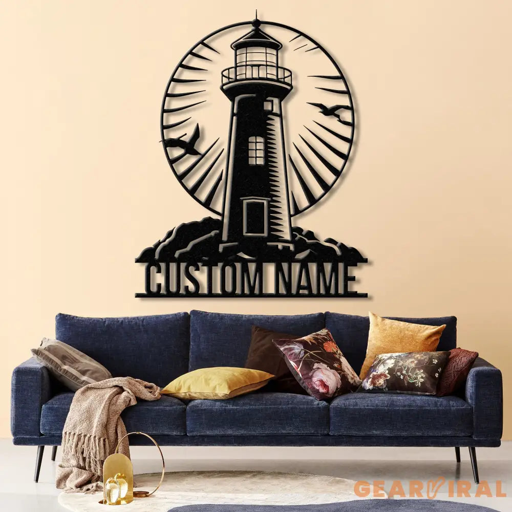 Personalized Lighthouse Metal Sign Custom Lighthouse Name Sign Beach House Decor Harbor Sign Lighthouse Metal Wall Art
