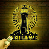 Personalized Lighthouse Metal Sign Custom Lighthouse Name Sign Beach House Decor Harbor Sign Lighthouse Metal Wall Art