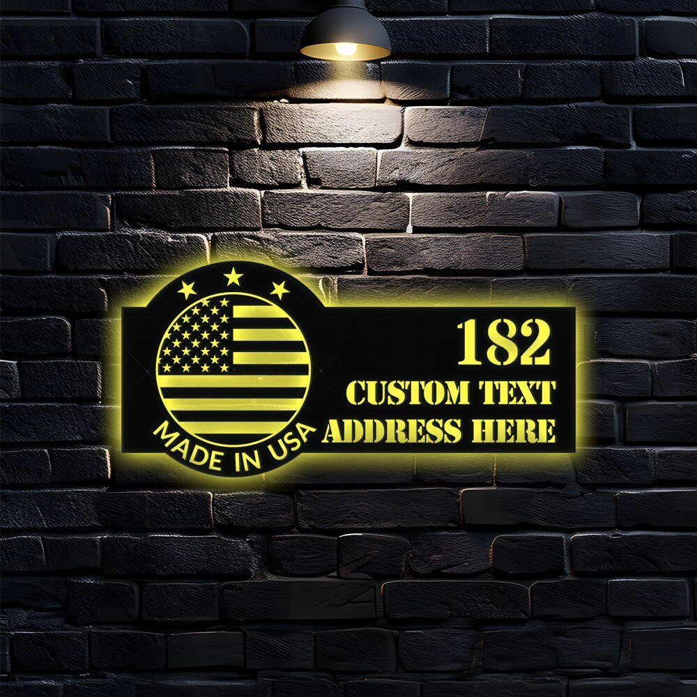 Personalized Made in USA LED Metal Sign - Address Sign House Number | Hanging Address Number - Family Name Sign - Wall Art
