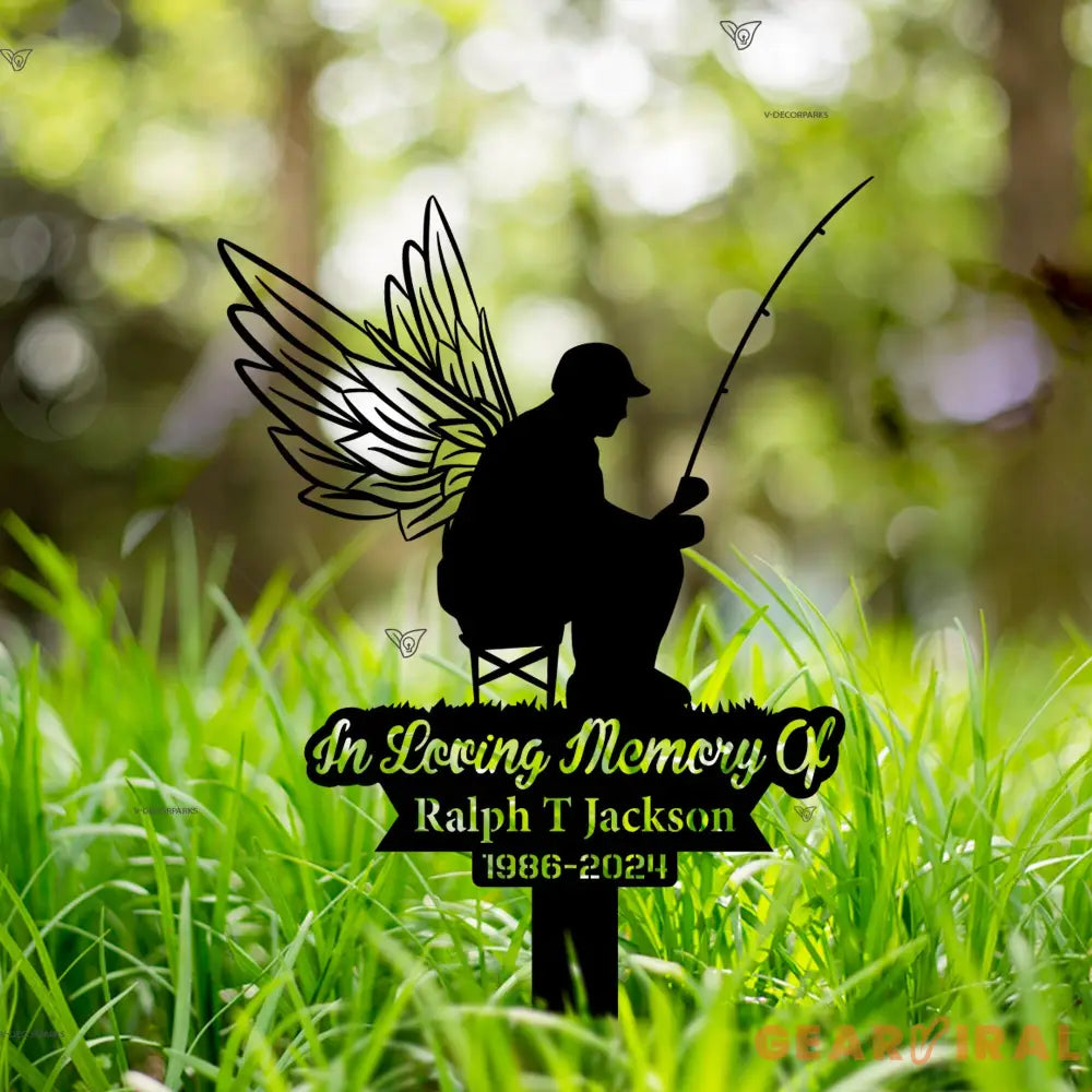 Personalized Man Casting Fishing Pole Fisherman Memorial Stake - Bass fishing - Metal Stake - Sympathy Sign | GearViral
