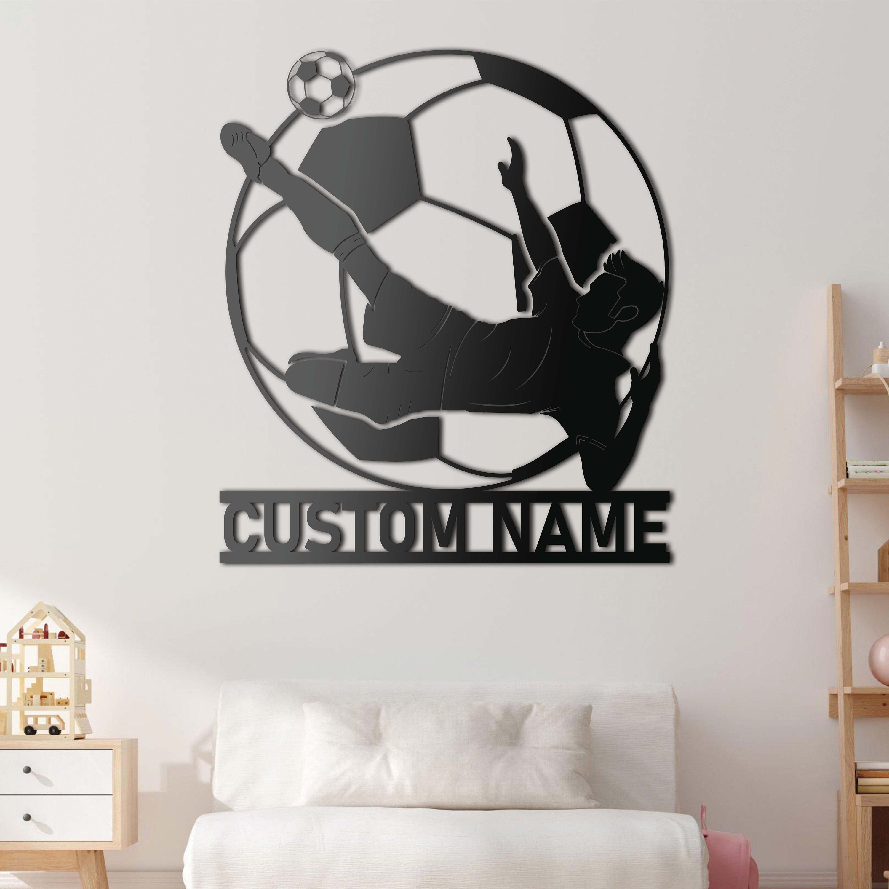 Personalized Man Soccer Metal Wall Art LED Light - Custom Football Player Name Sign Home Decor - Kid Boy Girl Nursery Decoration Soccer Gift | GearViral